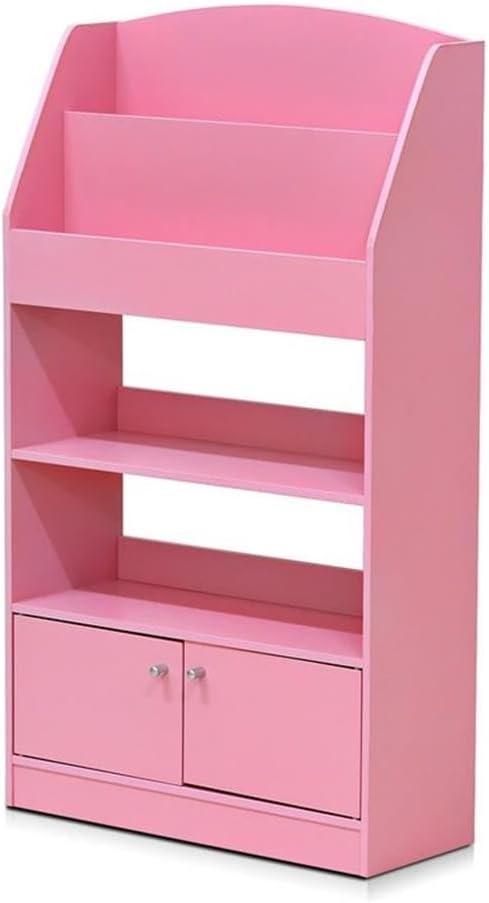 Furinno KidKanac Kids Bookshelf, 4 Tier with Cabinet, Pink