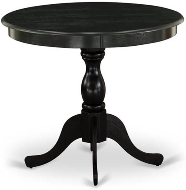 East West Furniture  36 in. Antique Round Rubber Wood Wirebrushed Black Dining Table