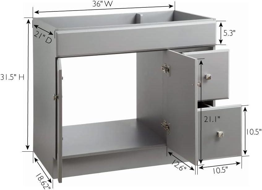 Design House Wyndham Bathroom Vanity Without Top in Gray, Unassembled, 36-Inch