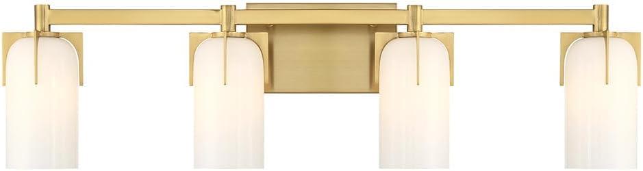 Warm Brass 4-Light Bathroom Vanity with Etched Opal Glass