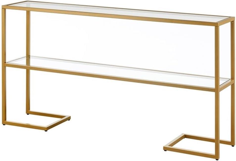 Evelyn&Zoe Errol 55" Wide Rectangular Console Table with Glass Top in Gold