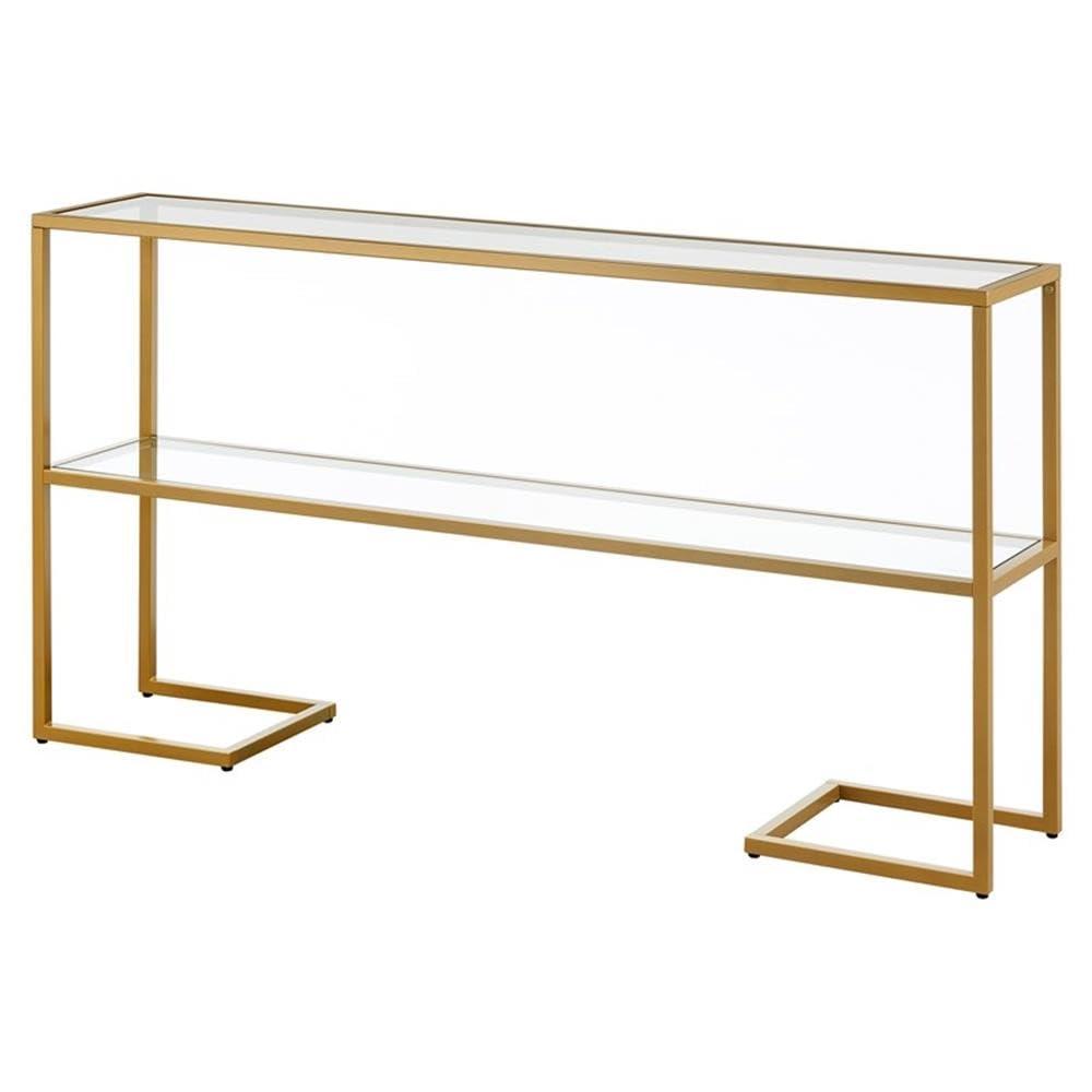 Evelyn&Zoe Errol 55" Wide Rectangular Console Table with Glass Top in Gold