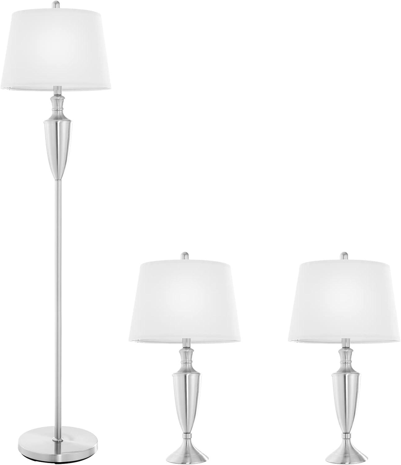 Lalia Home Crystal Drop Table and Floor Lamp Set Metallic Silver : Metallic Silver, Brushed Nickel Base ,Modern Lighting