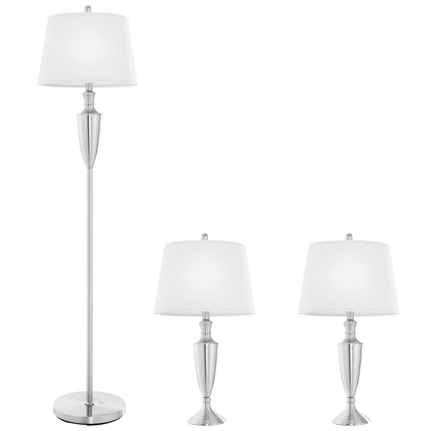 Lalia Home Crystal Drop Table and Floor Lamp Set Metallic Silver : Metallic Silver, Brushed Nickel Base ,Modern Lighting