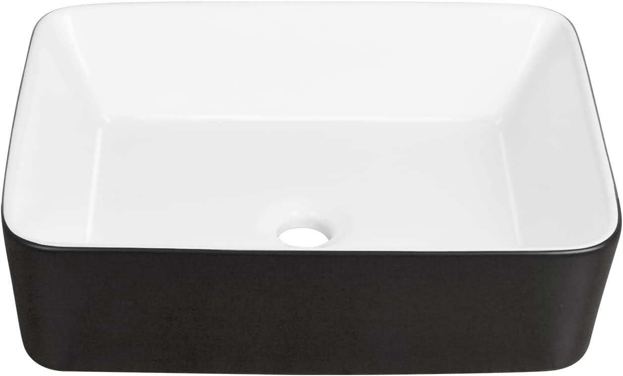 Elegant Dual-Tone 19" x 15" Rectangular Ceramic Vessel Bathroom Sink