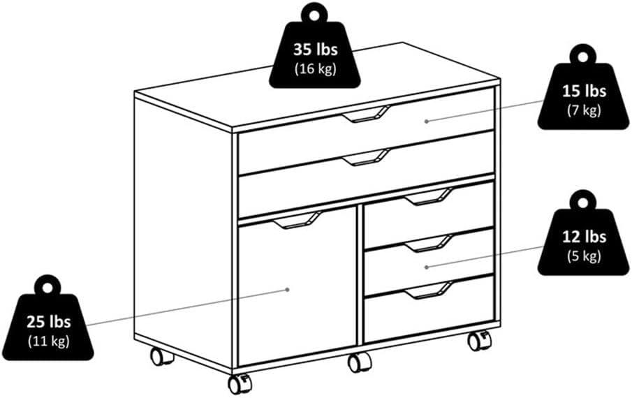 Halifax 3 Section Mobile Storage Cabinet Black - Winsome: MDF Wood Composite, 5 Drawers, 1 Door