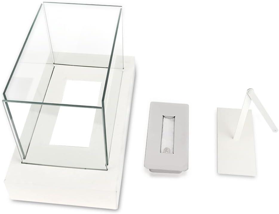 13.5" White Glass and Steel Portable Tabletop Fireplace