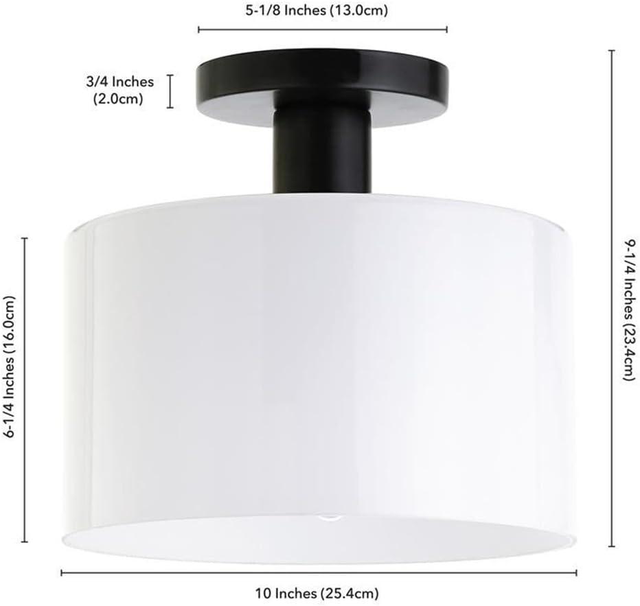 Evelyn&Zoe 10" Matte Black Metal/Glass Semi Flush Mount