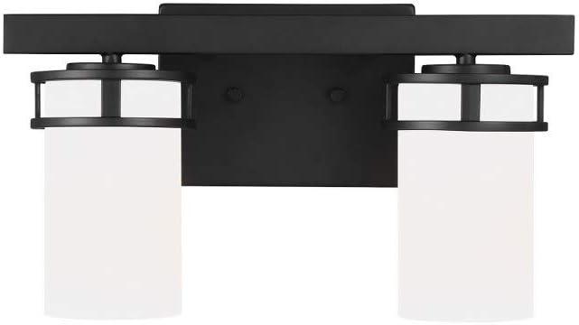 Midnight Black Robie 2-Light Vanity Fixture with Etched White Glass