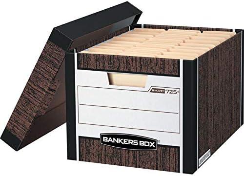 12 Pack R-KIVE Heavy-Duty File Storage Boxes, FastFold, Lift-Off Lid, Letter, Woodgrain