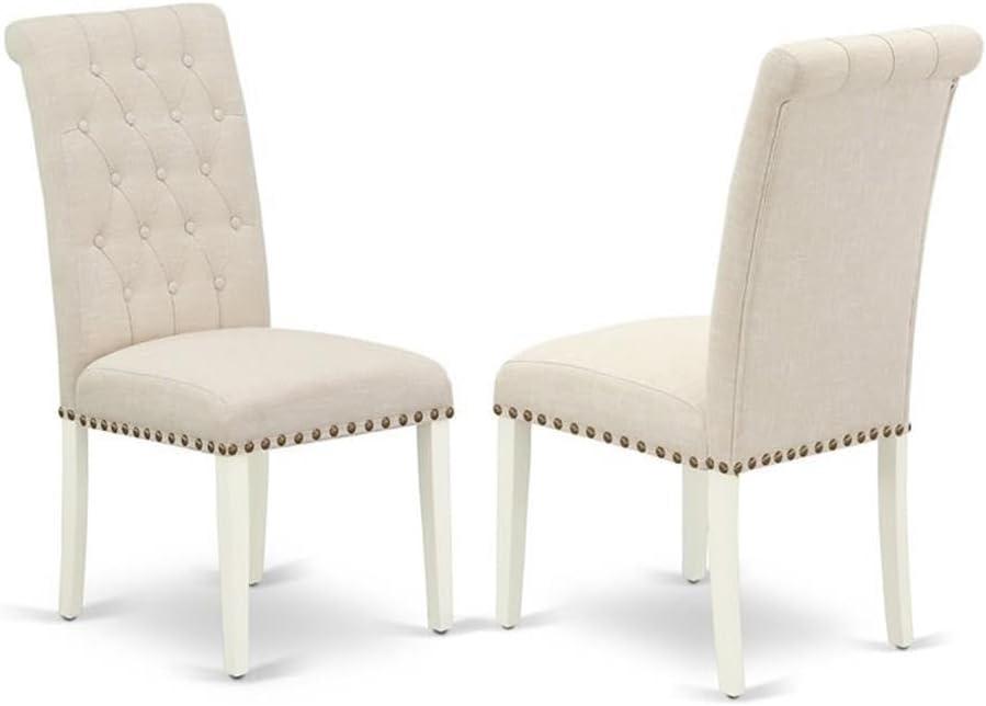 East West Furniture Bremond 42" Fabric Dining Chairs in Beige/White (Set of 2)