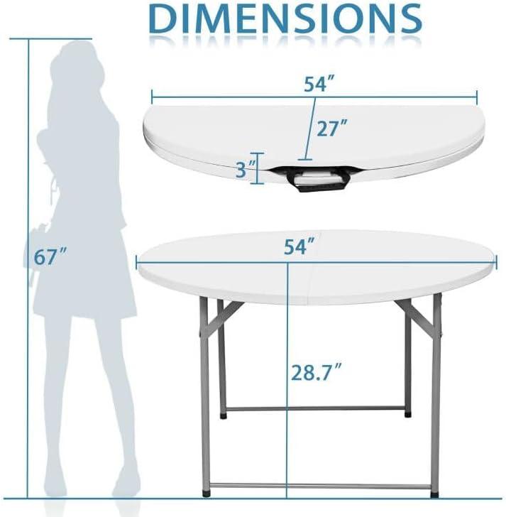 48'' Round Bi-Fold Granite White Plastic Folding Table - Heavy-Duty Plastic Folding Banquet Table