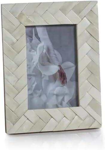 White Chevron Bone Inlay 4x6 Picture Frame