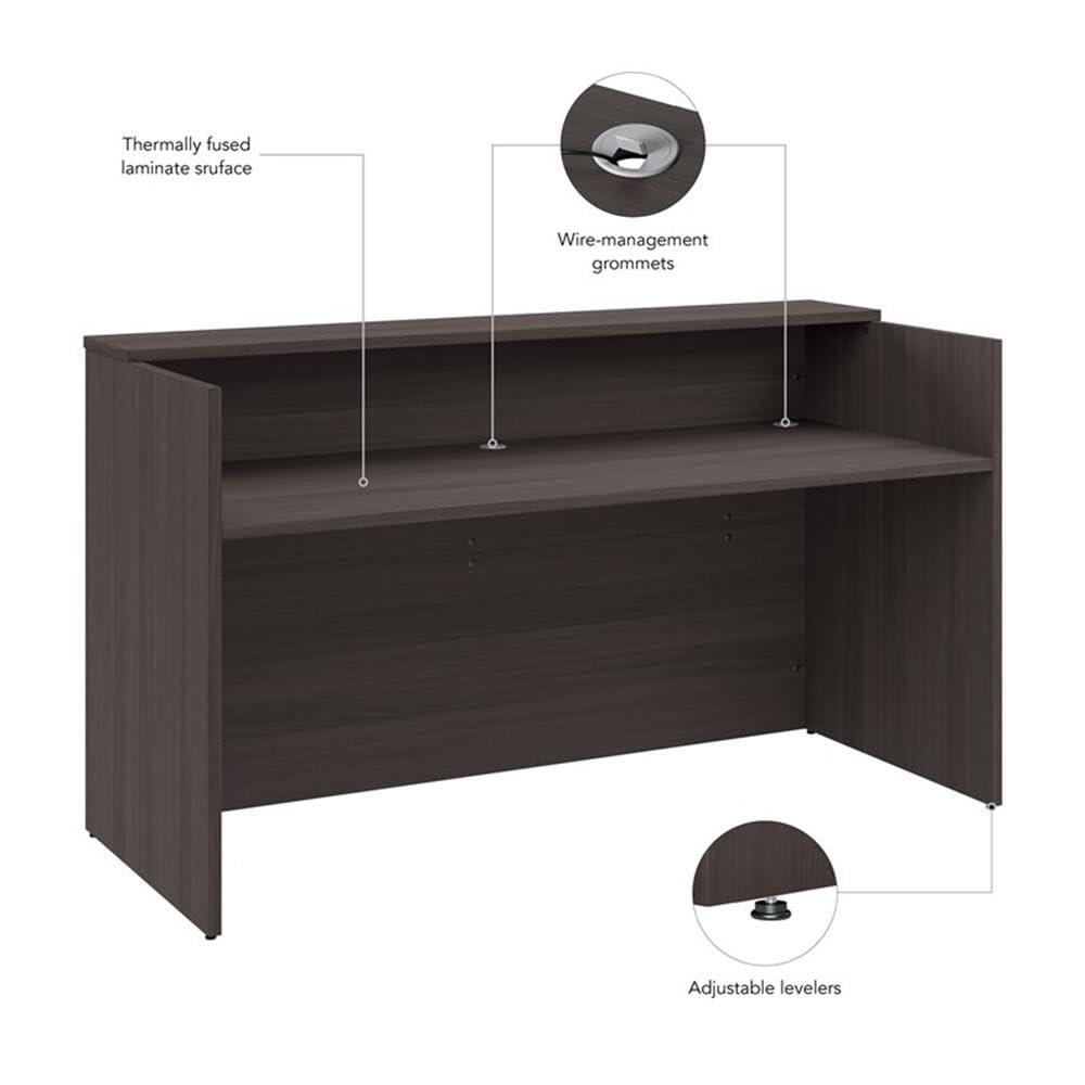 Bush Business Furniture Arrive 72W x 30D Reception Desk with Shelf in Storm Gray, Modern Receptionist Station for Office Waiting Room