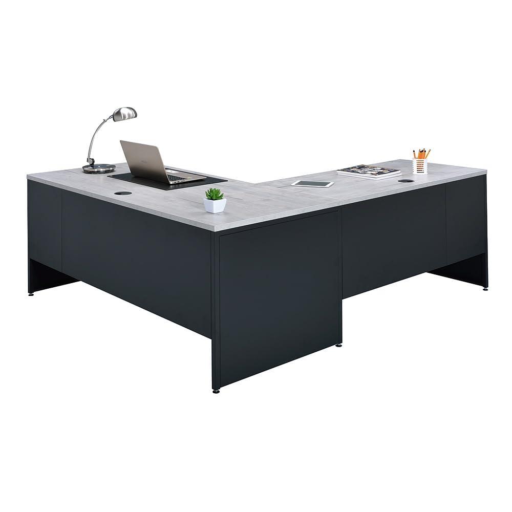 Gray Washed Maple Laminate L-Shaped Corner Desk with Filing Cabinet