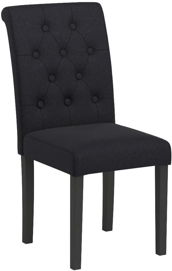 Button-Tufted Charcoal High Back Fabric Upholstered Dining Chairs, Set of 2