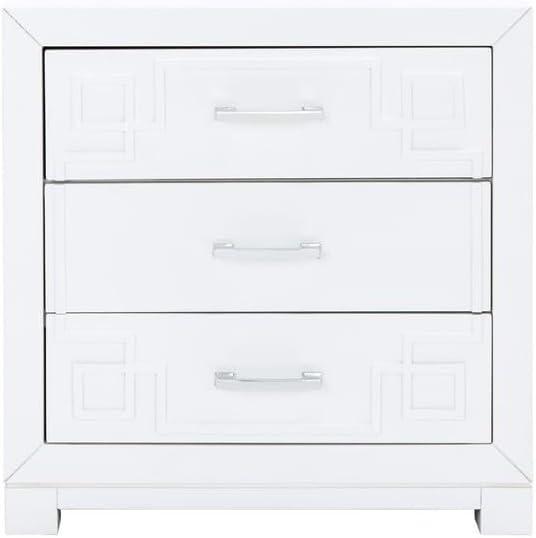 Raina 3 Drawer Greek Key Nightstand - FOX6278 - White/Silver - Safavieh Couture