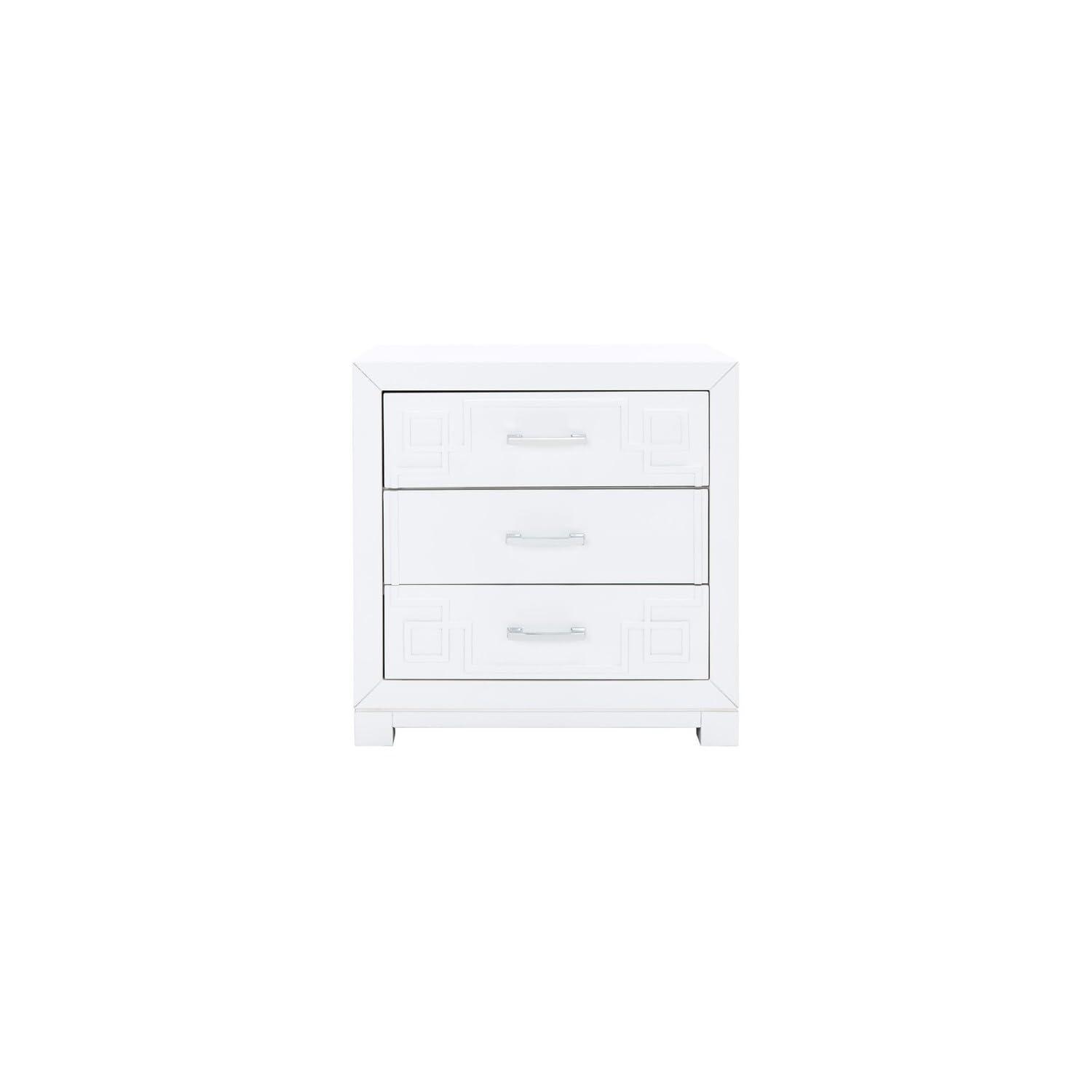 Raina 3 Drawer Greek Key Nightstand - FOX6278 - White/Silver - Safavieh Couture