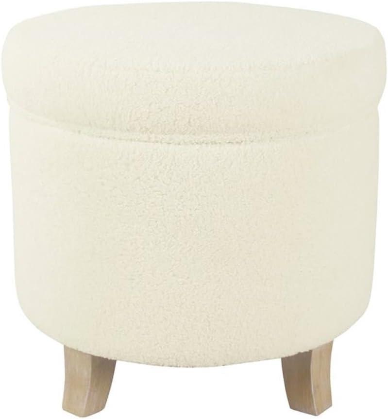Cole Classics Round Storage Ottoman Flared Wood Leg Faux Sheepskin Cream - HomePop