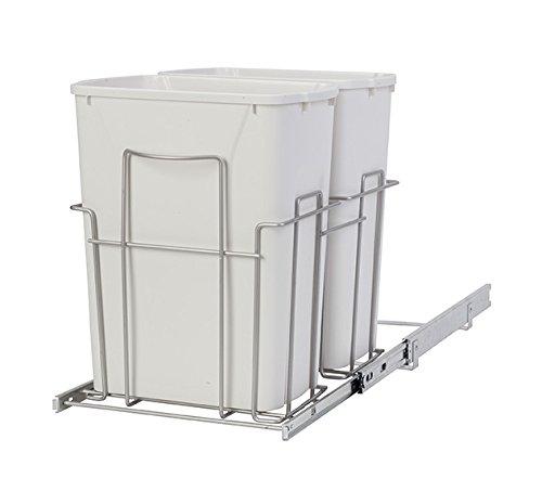 White Plastic Double Trash Can Slide-Out with Satin Nickel Frame