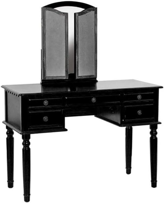 Bobkona St. Croix 3 Fold Mirror Vanity Table with Stool Set, Black