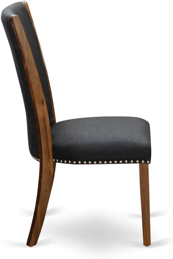 Verona Antique Walnut Wooden Frame Dining Chair with Black Linen Fabric Seat with Nail Head & Stylish Back - Set of 2