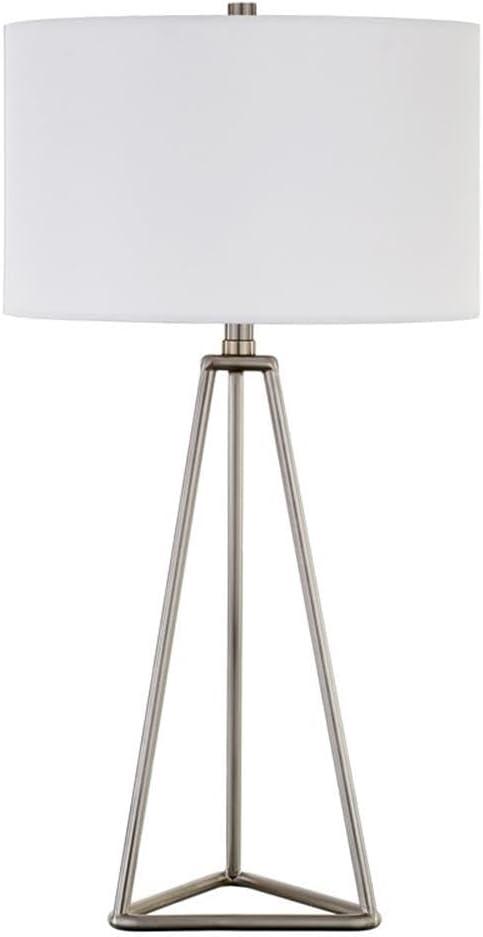 Evelyn&Zoe Gio 26.13" Tall Table Lamp with Fabric Shade in Brushed Nickel/White