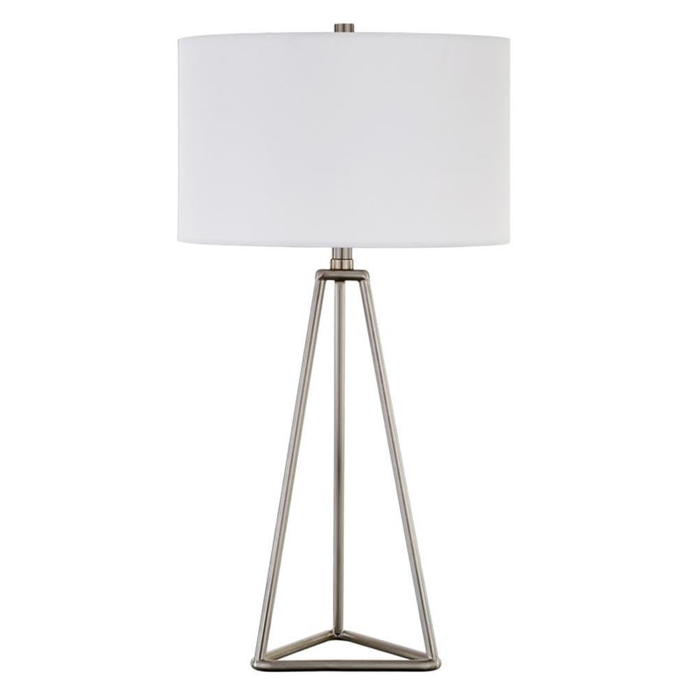 Evelyn&Zoe Gio 26.13" Tall Table Lamp with Fabric Shade in Brushed Nickel/White