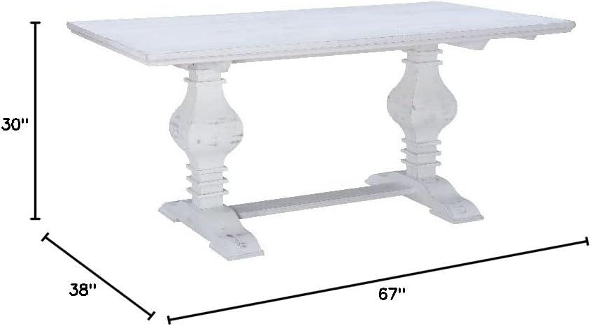 Linon Larson Pine Wood Dining Table in Distressed White