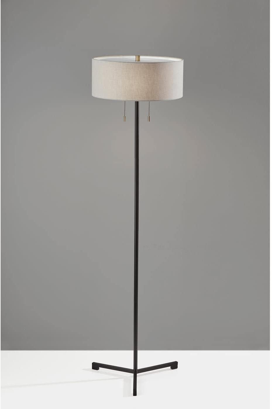 Wesley Floor Lamp Black - Adesso: Modern Tripod Design, Dual Socket with Pull Chains, Taupe Shade