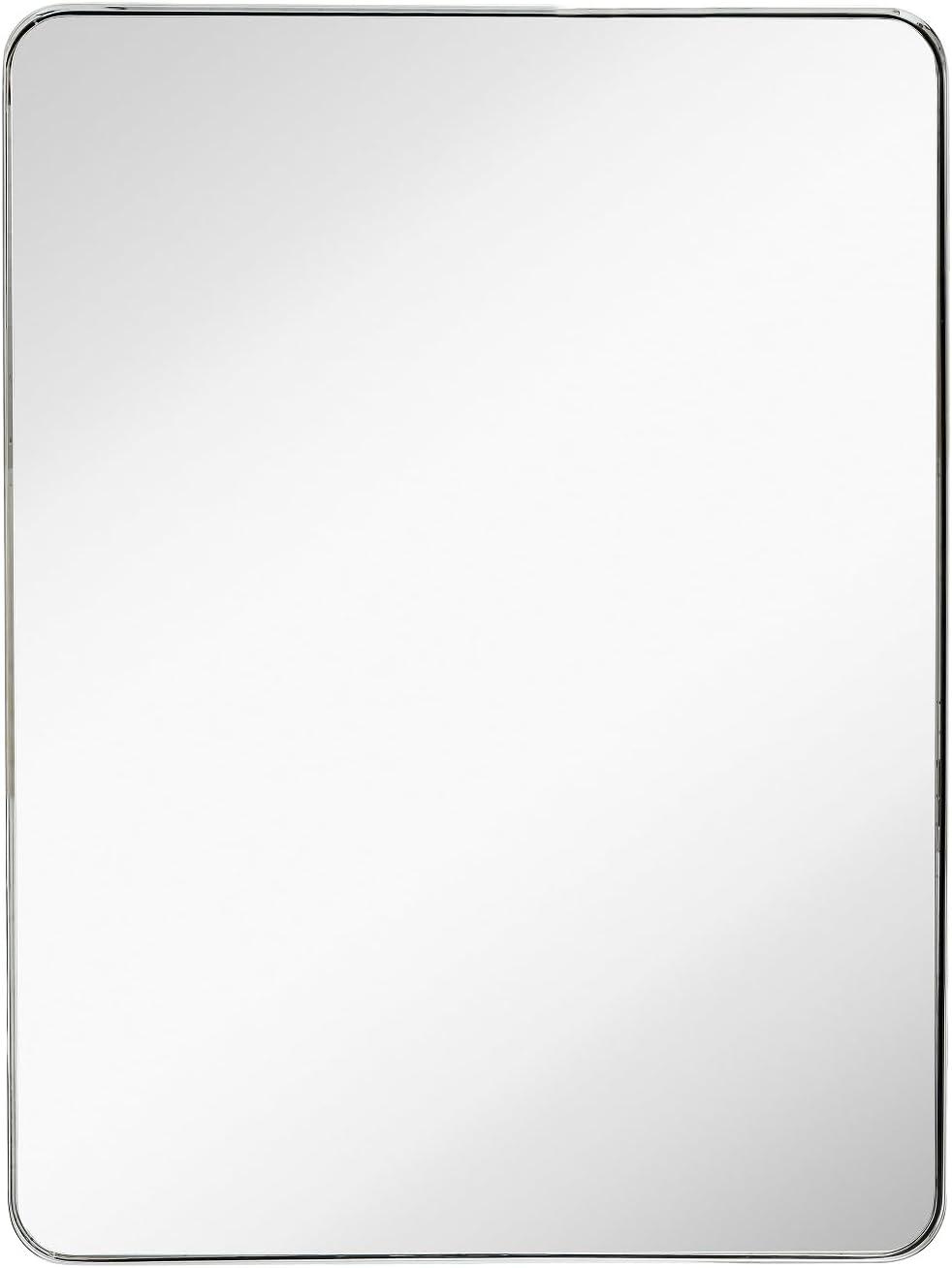 Hamilton Hills Contemporary Brushed Metal Wall Mirror Glass Panel Framed