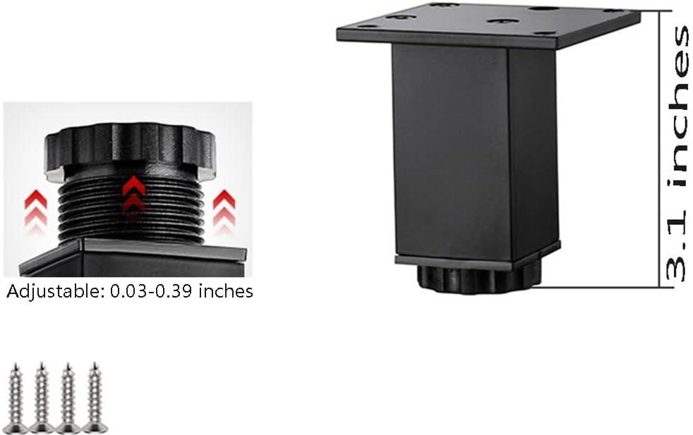 Furniture Cabinet Metal feet Adjustable Stainless Steel Kitchen feet Square Black 3.1x2.7inch, with 16 Screws, (4 pcs)