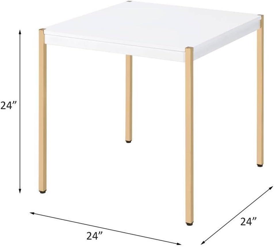 Square Wooden Top End Table with Tube Legs in White and Gold