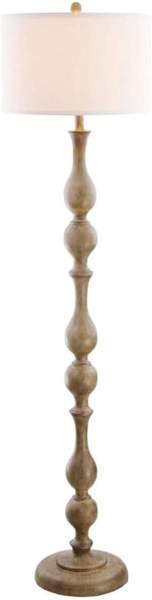 Glendora Traditional 64" Brown Wooden Floor Lamp with White Cotton Shade