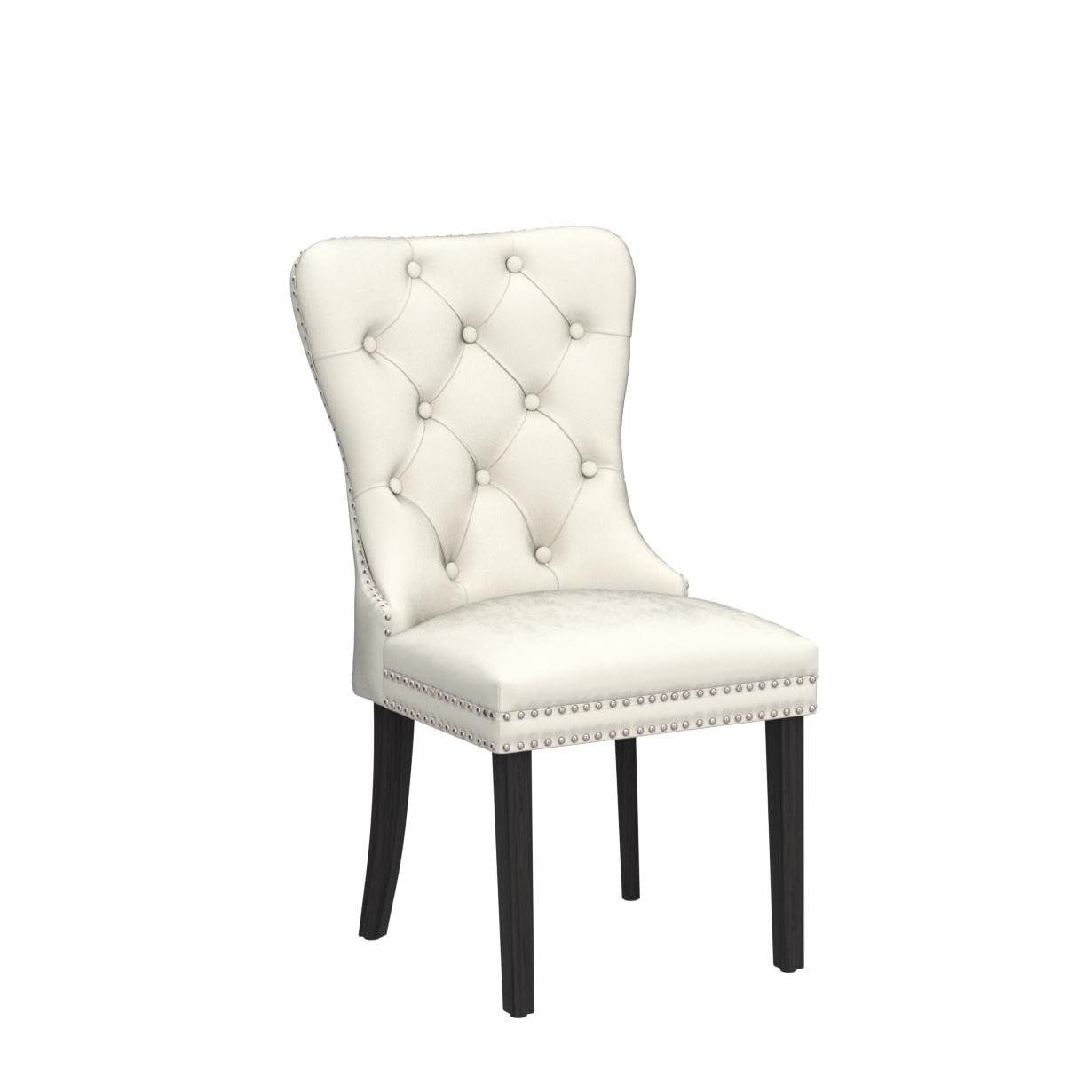 SoarFlash Velvet Dining Chairs Set of 4, Tall Back Side Chair, Modern Upholstered High-end Tufted Side Chair with Button Back Ring, Solid Wood Legs (Beige)