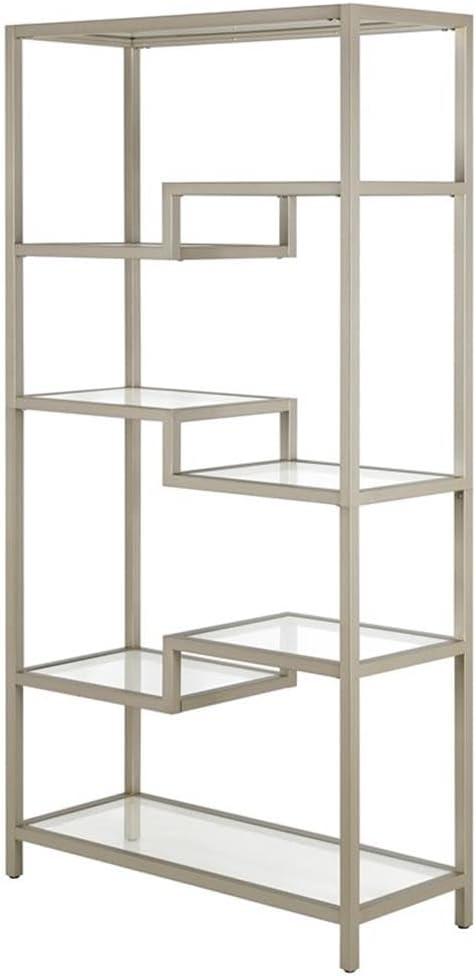 Evelyn&Zoe Johann 68" Tall Rectangular Bookcase, Satin Nickel