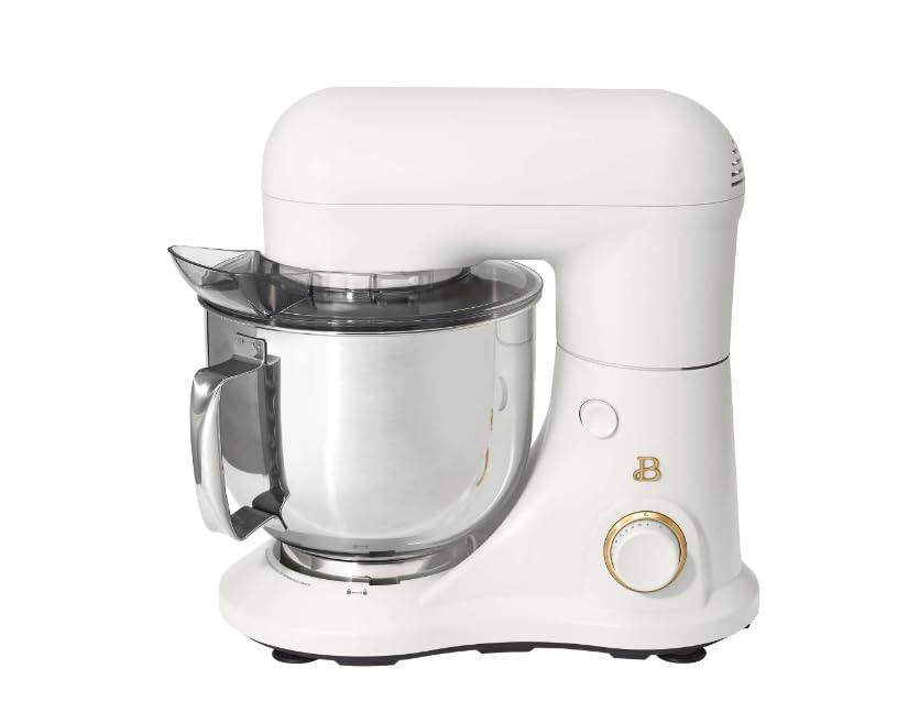 Beautiful 5.3 Qt Stand Mixer, White Icing with Flat Beater, Dough Hook, Balloon Whisk