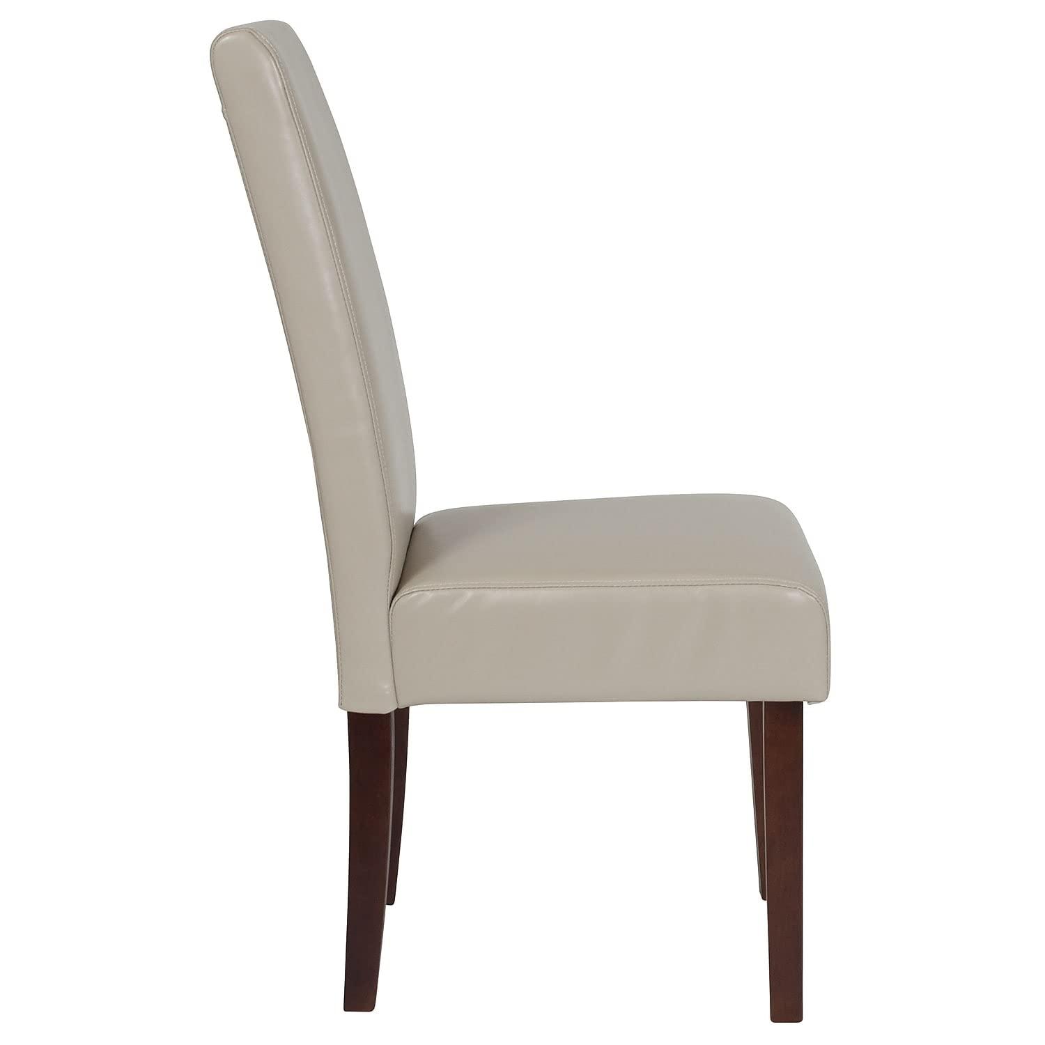 Flash Furniture Greenwich Series Beige Fabric Upholstered Panel Back Mid-Century Parsons Dining Chair