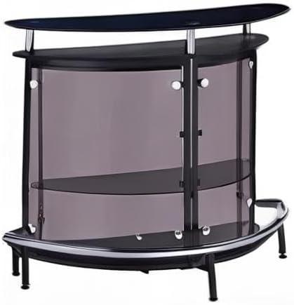 Pemberly Row Contemporary Glass Home Bar in Black and Chrome