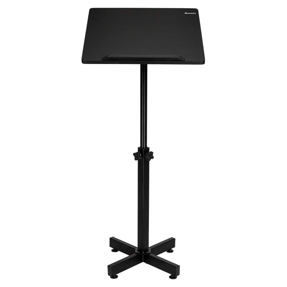 Bonnlo Classic Lectern Podium Stand, Height Adjustable Mobile Podium, Multi-Purpose Tabletop for Speech, Lecture, Church, Reading or Laptop Desk with Edge Stopper, Black