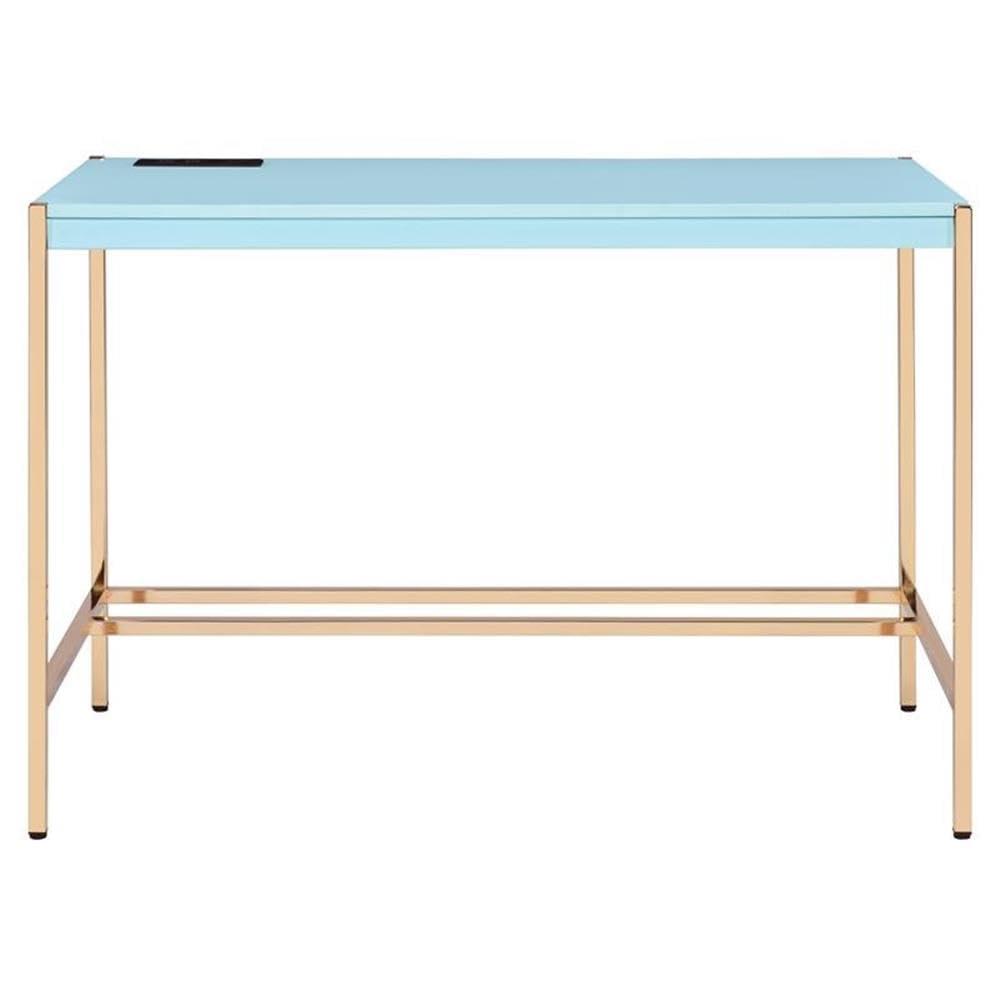 42" Midriaks Writing Desk Baby Blue/Gold Finish - Acme Furniture: Chic Office Furniture with USB Ports