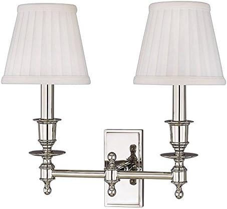 Aged Brass 2-Light Sconce with Off-White Faux Silk Shades