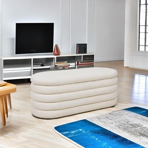 Everly Quinn Boucle Upholstered Storage Bench