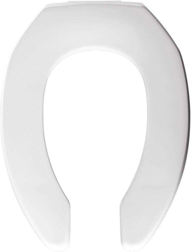 2155CT Commercial Heavy Duty Open Front Toilet Seat, No Lid, Never Loosen, ELONGATED, Plastic, White
