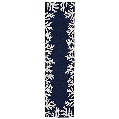 Capri Navy Blue and White Coral Motif Hand-Tufted Area Rug