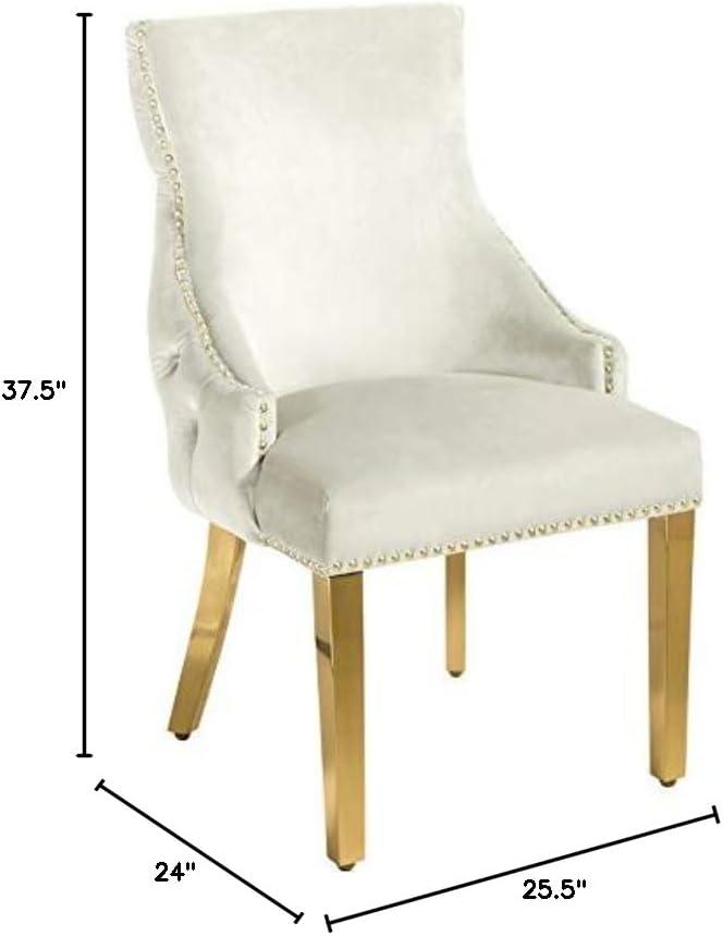 Meridian Furniture Tuft Cream Velvet Dining Chair in Gold Finish (Set of 2)