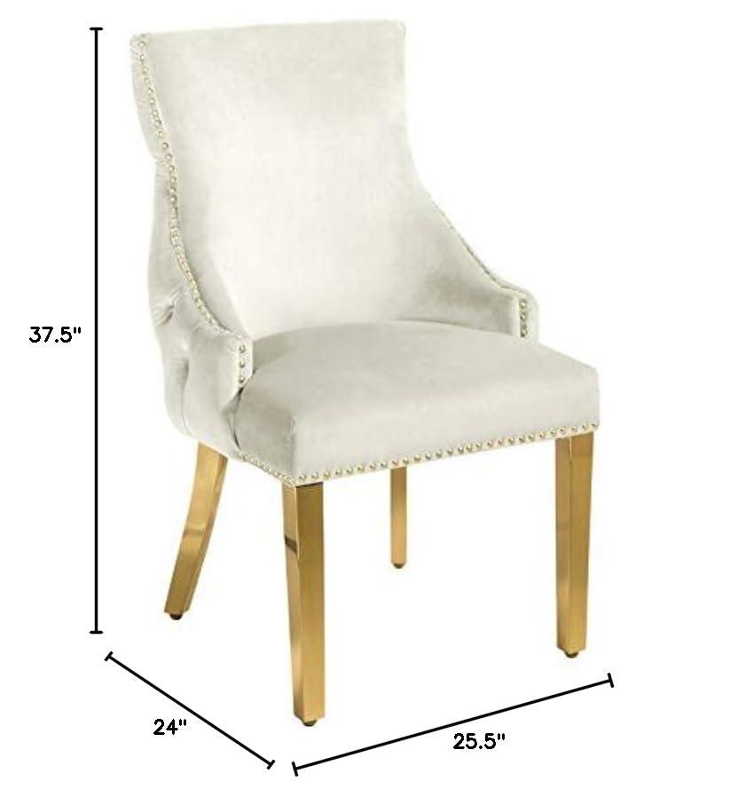 Meridian Furniture Tuft Cream Velvet Dining Chair in Gold Finish (Set of 2)