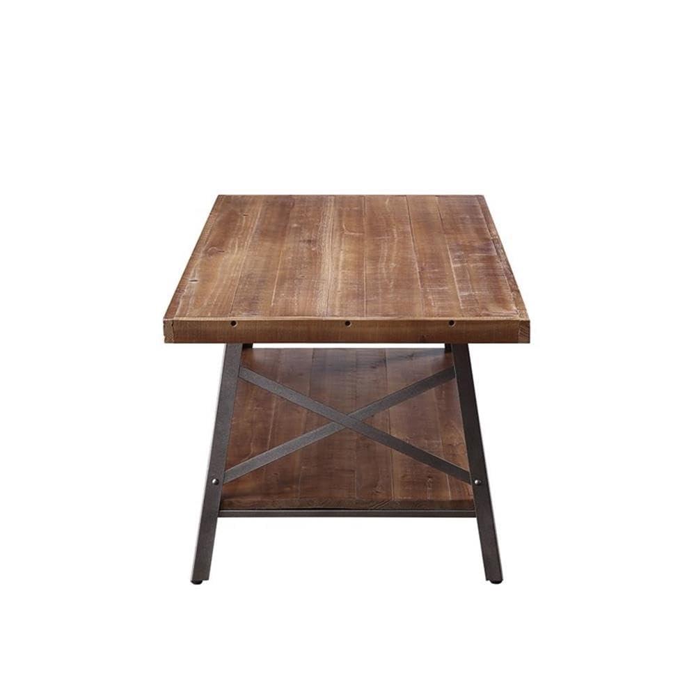 Wooden Coffee Table with X Crossed Metal Sides and Open Shelf Brown and Black - Saltoro Sherpi