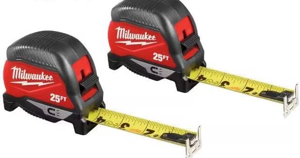 Milwaukee 48-22-1025MG 25' Compact Magnetic Tape Measure, 2 Pack