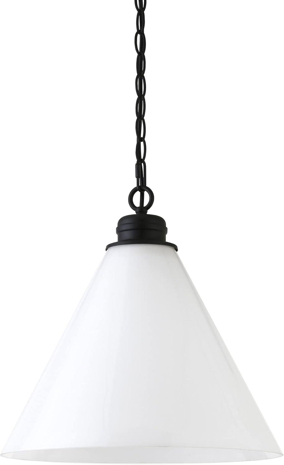 Canto Contemporary 15" Bowl Pendant in Blackened Bronze with White Glass Shade